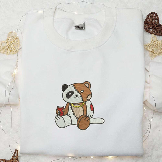 Drinking Bear Embroidered Shirt Cool Embroidered Shirt Best Gifts for Family