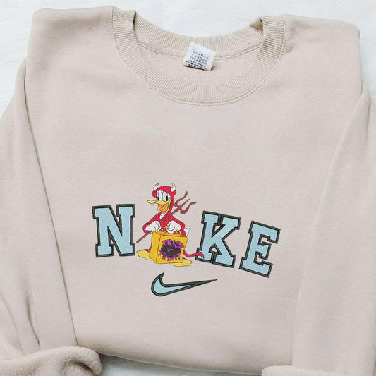 Donald Duck Devil Cartoon x Nike Embroidered Sweatshirt Walt Disney Characters Embroidered Shirt Best Halloween Gift Ideas