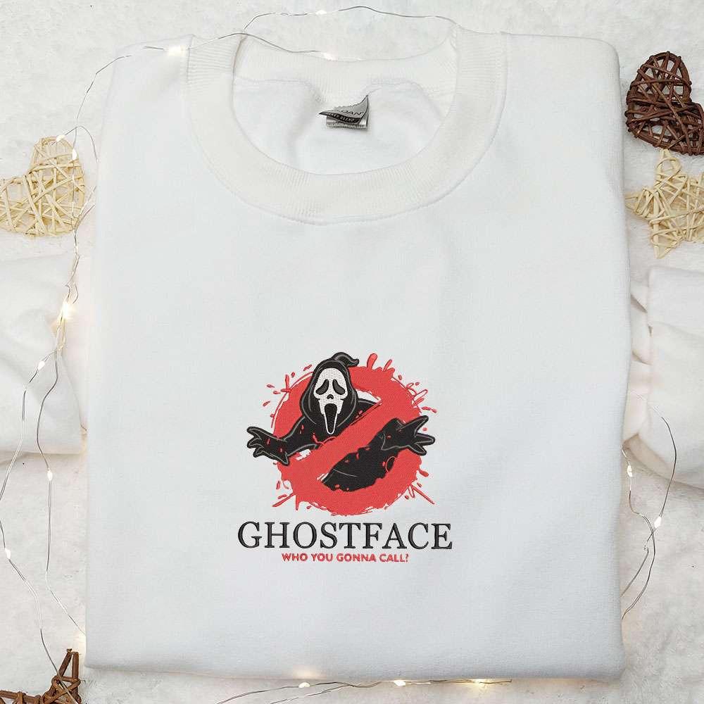Ghost Face Who You Gonna Call Embroidered Hoodie Spirit Halloween T shirts Spooky Shirts