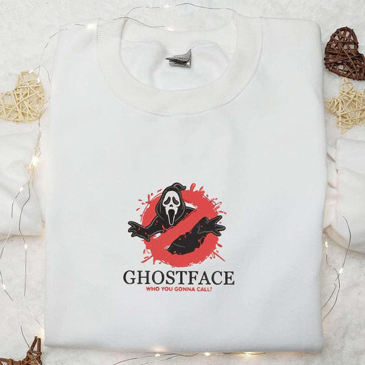 Ghost Face Who You Gonna Call Embroidered Hoodie Spirit Halloween T shirts Spooky Shirts
