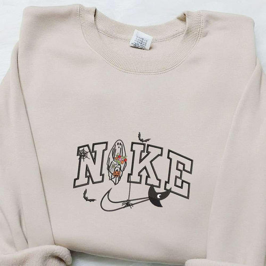 Ghost Flower Pumpkin x Nike Embroidered Shirt Halloween Embroidered Sweatshirt Nike Inspired Embroidered Hoodie