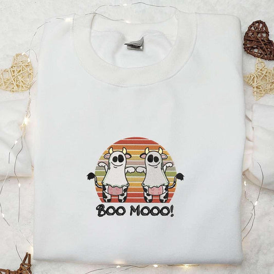 Funny Ghost Cow Farm Animal Embroidered Sweatshirt Funny Halloween Shirts Halloween Clothing