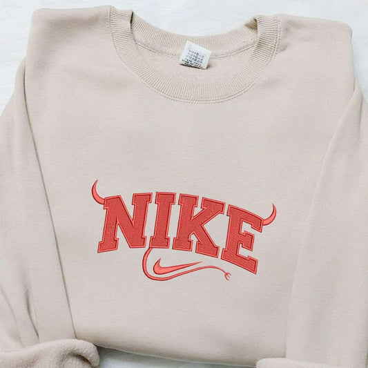 Devil x Swoosh Embroidered Sweatshirt Nike Inspired Embroidered Hoodie Best Halloween Gifts for Family