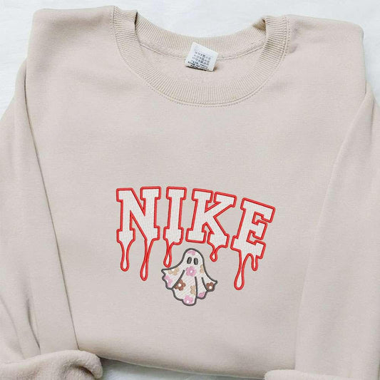 Flower Ghost x Nike Embroidered Shirt Halloween Embroidered Hoodie Best Gifts For Family
