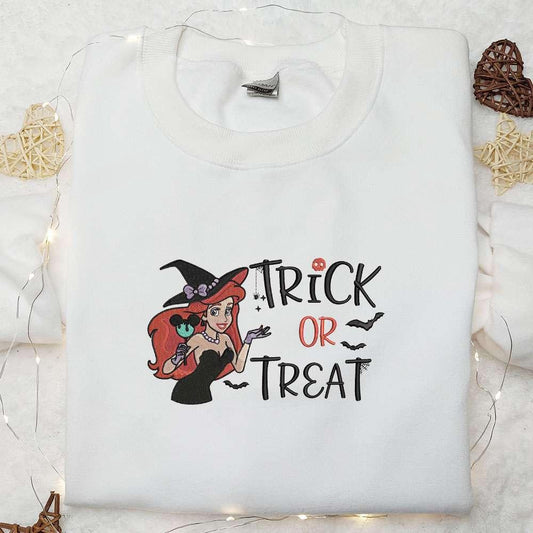 Disney Ariel Mermaid Trick or Treat Embroidered Shirt Disney Halloween Embroidered Sweatshirt Best Halloween Gifts Ideas for Family