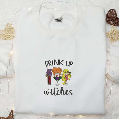 Drink Up Witches Embroidered Shirt Halloween Embroidered Shirt Unique Gifts for Family