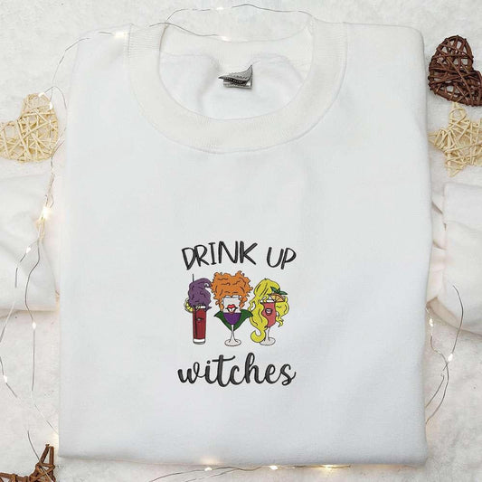 Drink Up Witches Embroidered Shirt Halloween Embroidered Shirt Unique Gifts for Family