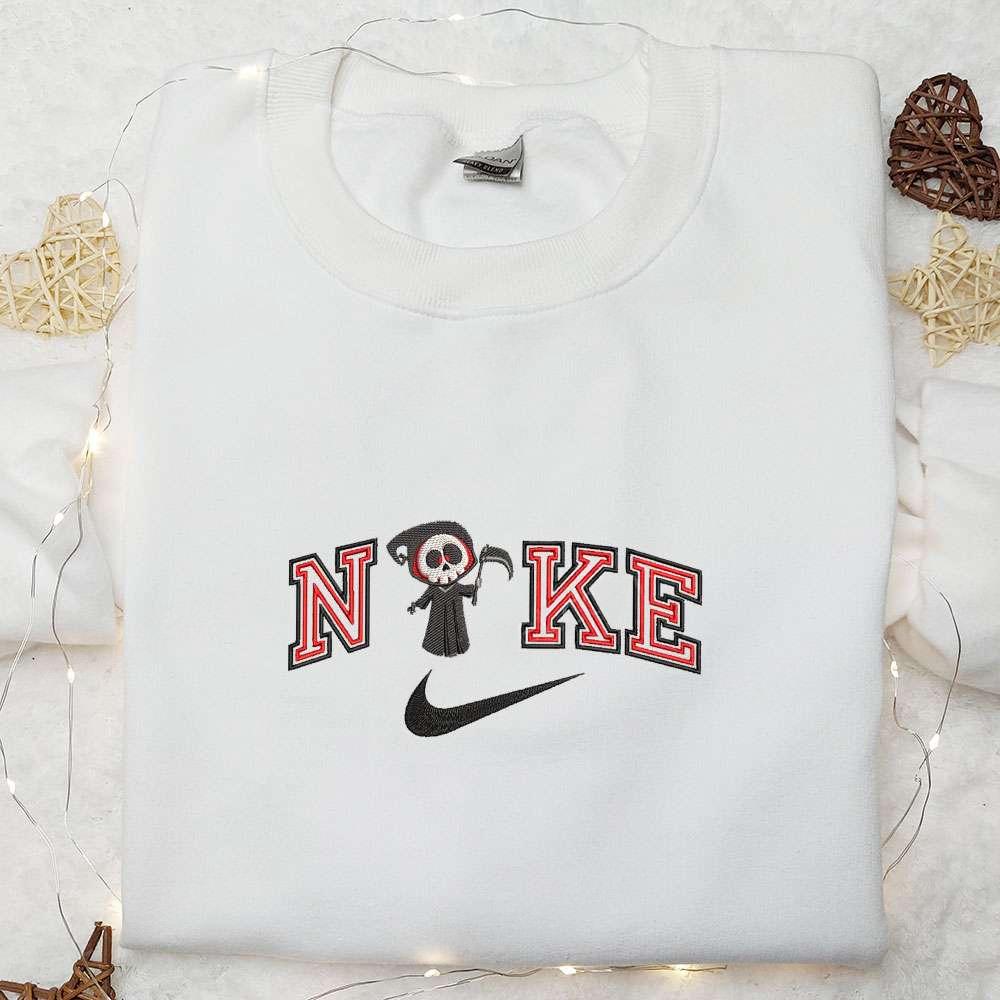 Death Chibi x Nike Embroidered Shirt Halloween Embroidered Hoodie Nike Inspired Embroidered Sweatshirt