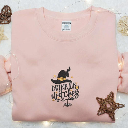 Drink Up Witches Embroidered Sweatshirt Halloween Embroidered Hoodie Best Halloween Gift Ideas For Family