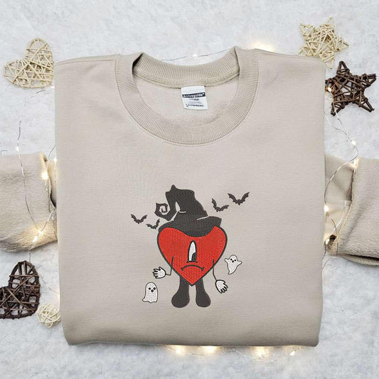 Witch Bad Bunny Embroidered Sweatshirt, Halloween Embroidered Hoodie, Best Gifts for Family