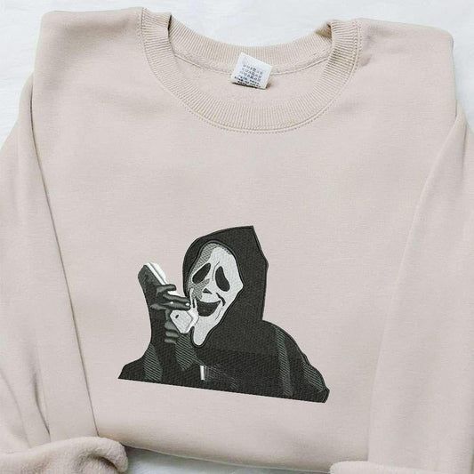 Wazzzzaaaa Ghostface Embroidered Sweatshirt Horror Movie Embroidered Shirt Best Halloween Gift Ideas