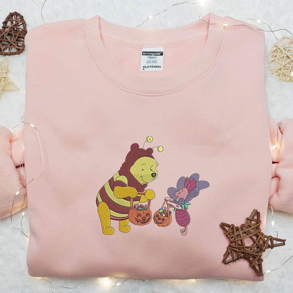 Winnie The Pooh And Piglet Halloween Embroidered Sweatshirt Disney Cartoon Embroidered Hoodie Best Halloween Gift Ideas