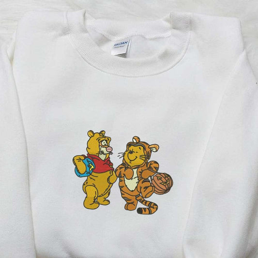 Winnie The Pooh And Tigger Embroidered Sweatshirt Disney Cartoon Embroidered Hoodie Halloween Embroidered Shirt