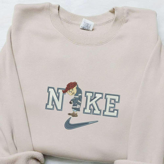 Wybie x Nike Swoosh Embroidered Shirt Coraline Cartoon Embroidered Hoodie Nike Inspired Embroidered Sweatshirt