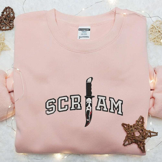 Scream Ghost Face In Knife Embroidered Shirt Horror Characters Embroidered Shirt Best Gifts for Halloween Lovers