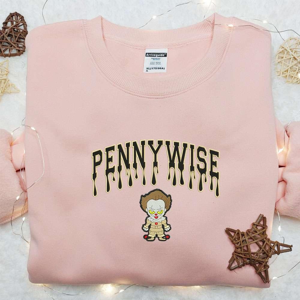 Chibi Pennywise Embroidered Shirt Spooky Halloween Embroidered Hoodie Funny Halloween Embroidered Shirt