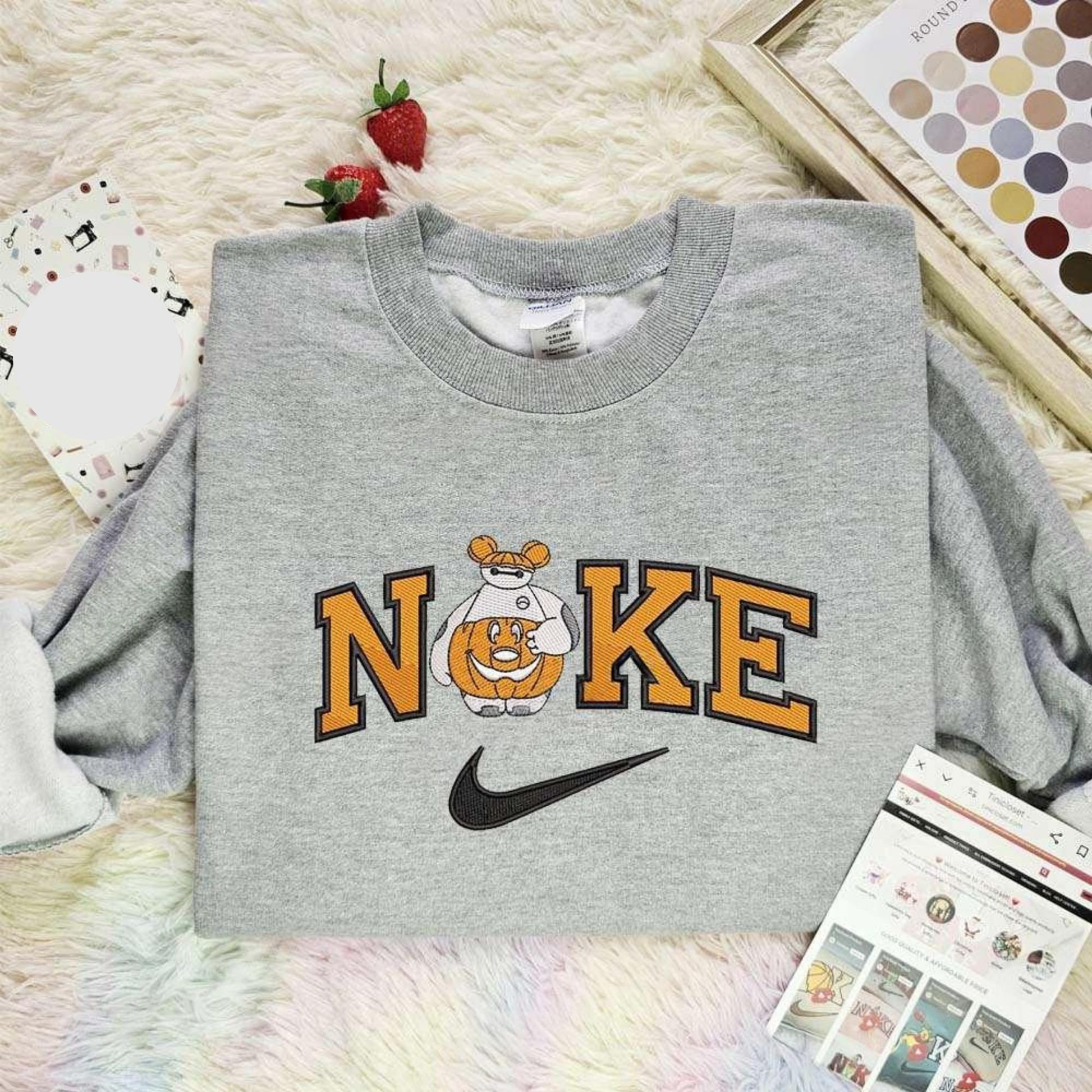 Baymax Wearing Pumpkin Costume Embroidered Shirts Halloween Embroidered Hoodie