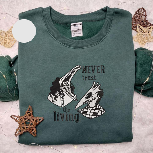 Adam And Barbara Maitland Never Trust The Living Halloween Embroidered Shirt