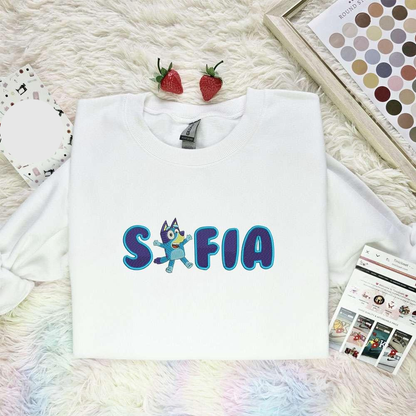 Sofia Bandit Heeler Embroidered Shirt Bluey Cartoon Embroidered Hoodie