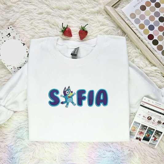 Sofia Bandit Heeler Embroidered Shirt Bluey Cartoon Embroidered Hoodie