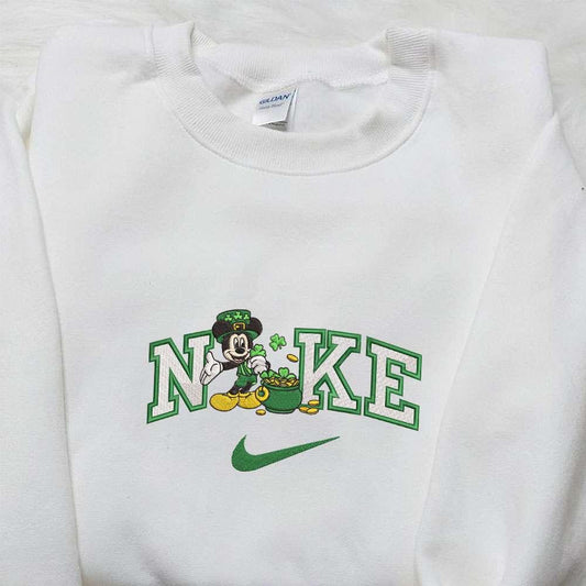 Mickey With Shamrock Gold Pot x Nike Embroidered Shirt Disney Characters Embroidered Shirt Saint Patricks Day Embroidered Hoodie