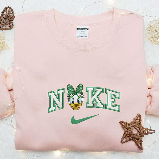 Daisy Wears Shamrock Bow x Nike Embroidered Shirt Disney Characters Embroidered Shirt Saint Patricks Day Embroidered Hoodie