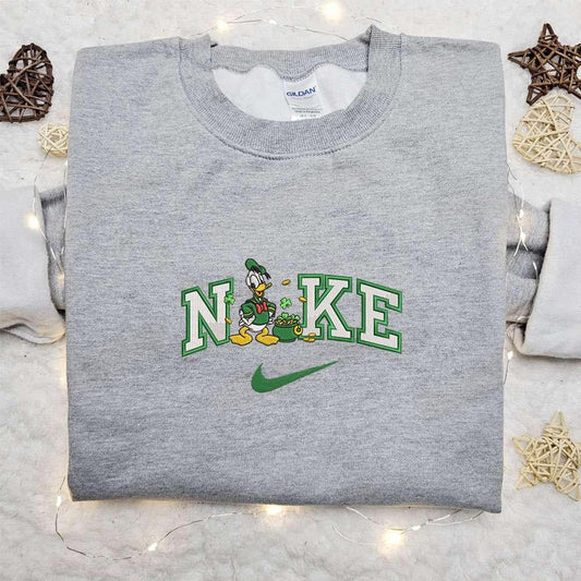 Donald With Shamrock Gold Pot x Nike Embroidered Shirt Disney Characters Embroidered Shirt Saint Patricks Day Embroidered Hoodie