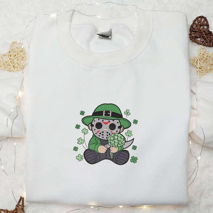 Chibi Michael Myers Shamrock Embroidered Shirt Horror Movie Embroidered Hoodie Saint Patricks Day Gift Ideas