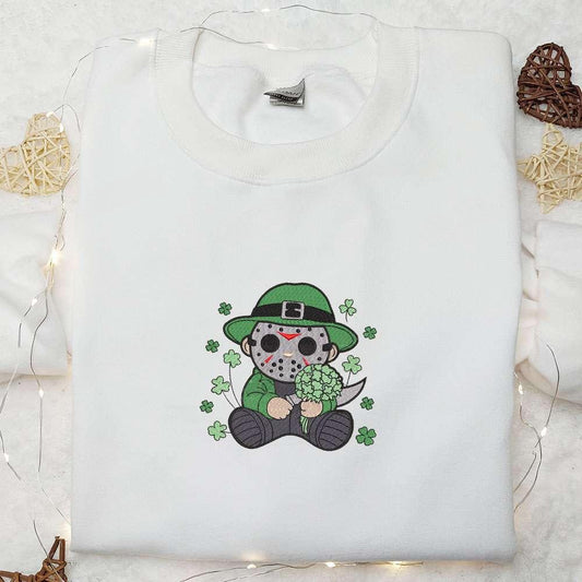 Chibi Michael Myers Shamrock Embroidered Shirt Horror Movie Embroidered Hoodie Saint Patricks Day Gift Ideas