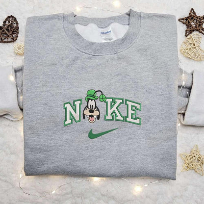 Goofy Wears Shamrock Hat x Nike Embroidered Shirt Disney Characters Embroidered Shirt Saint Patricks Day Embroidered Hoodie
