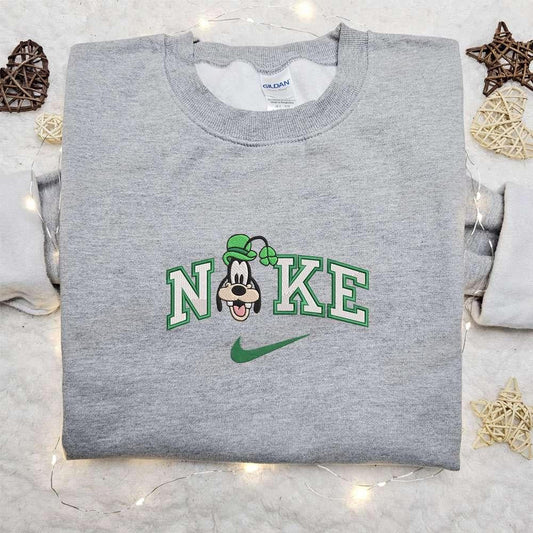 Goofy Wears Shamrock Hat x Nike Embroidered Shirt Disney Characters Embroidered Shirt Saint Patricks Day Embroidered Hoodie