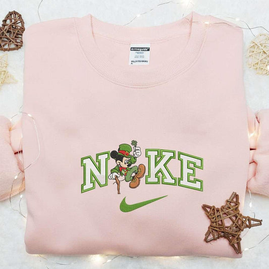 Mickey With Shamrock x Nike Embroidered Shirt Disney Characters Embroidered Shirt Saint Patricks Day Embroidered Hoodie