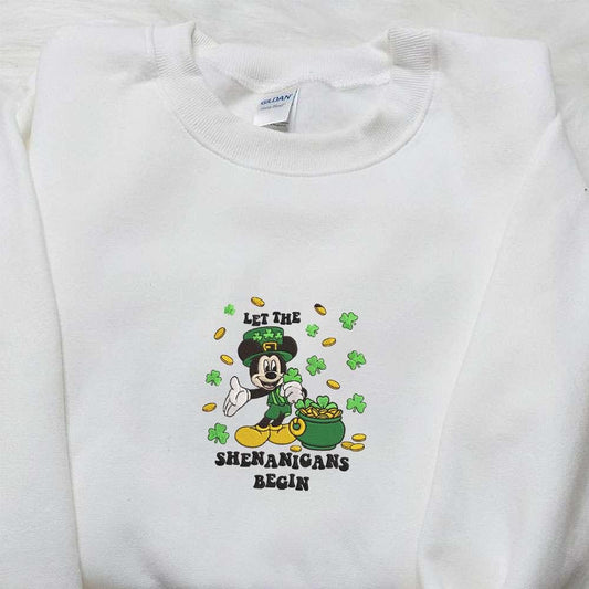 Mickey Let The Shenanigans Begin Embroidered Shirt Disney Characters Embroidered Shirt Saint Patricks Day Embroidered Hoodie