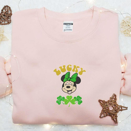 Minnie Lucky Shamrock Embroidered Shirt Disney Characters Embroidered Hoodie Saint Patricks Day Gift Ideas