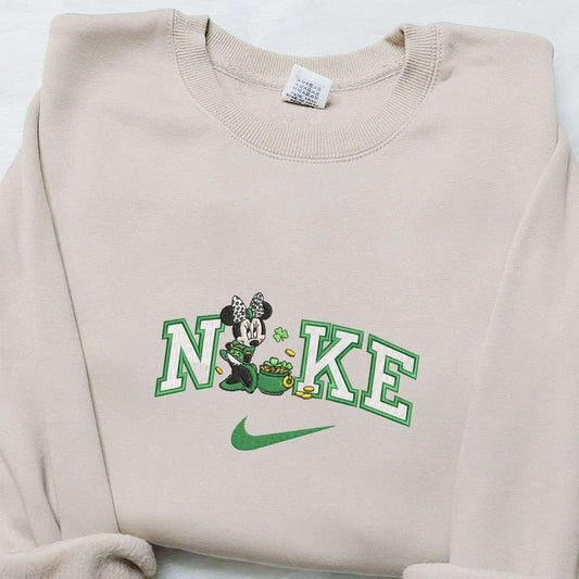 Minnie With Shamrock Gold Pot x Nike Embroidered Shirt Disney Characters Embroidered Shirt Saint Patricks Day Embroidered Hoodie