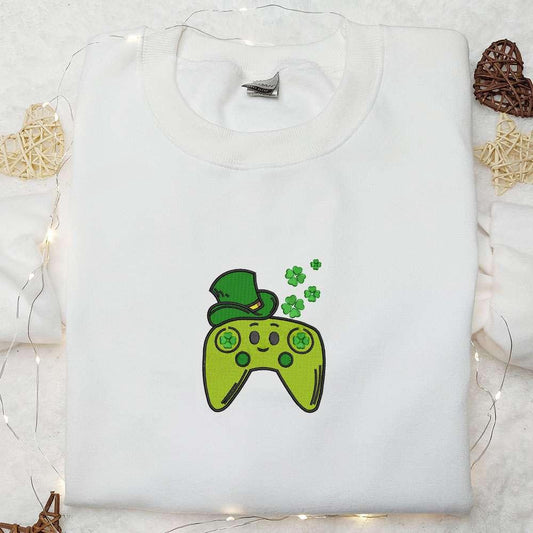 Lucky Game Controller Embroidered Shirt Saint Patricks Day Embroidered Hoodie Best Holiday Gift Ideas