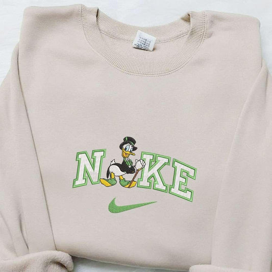 Donald Duck Shamrock Green x Nike Embroidered Shirt Disney Characters Embroidered Shirt Saint Patricks Day Embroidered Hoodie