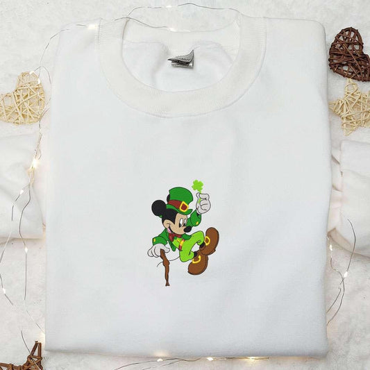 Mickey Leprechaun With Clover Embroidered Shirt Saint Patricks Day Embroidered Hoodie Best Holiday Gift Ideas