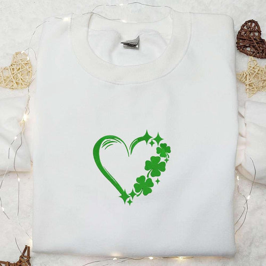 Clover Heart Embroidered Shirt Saint Patricks Day Embroidered Hoodie Best Holiday Gift Ideas