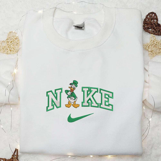 Donald Duck Saint Patrick x Nike Embroidered Shirt Disney Characters Embroidered Shirt Saint Patricks Day Embroidered Hoodie