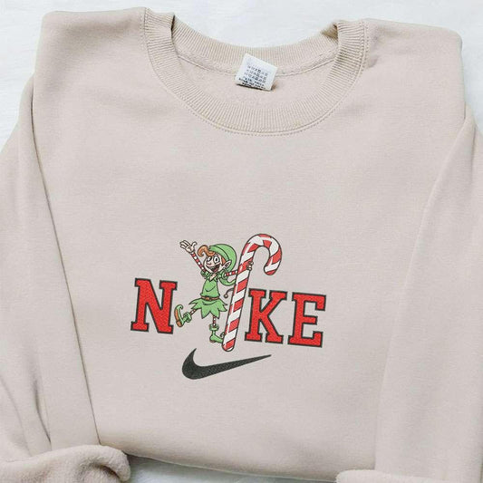 Elf and Candy Cane x Nike Christmas Embroidered Sweatshirt Movie Christmas Embroidered Shirt Best Christmas Gift Ideas