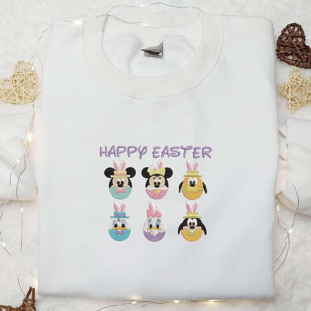 Happy Easter Mickey Mouse Characters Embroidered Shirt Disney Characters Embroidered Hoodie Best Thanksgiving Day Gift Idea