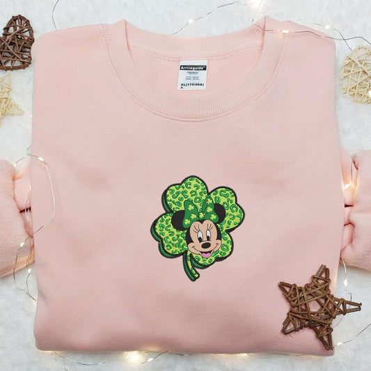 Minnie Leopard Clover Embroidered Shirt Disney Characters Embroidered Hoodie Best Saint Patricks Day Gift Idea