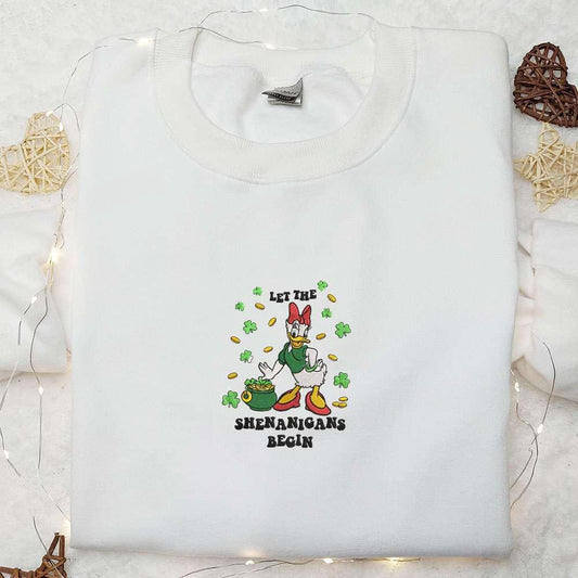 Daisy Duck Let The Shenanigans Begin Embroidered Shirt Disney Characters Embroidered Shirt Saint Patricks Day Embroidered Hoodie