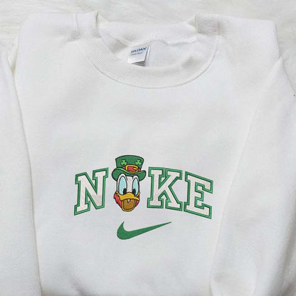 Donald Wears Shamrock Hat x Nike Embroidered Shirt Disney Characters Embroidered Shirt Saint Patricks Day Embroidered Hoodie
