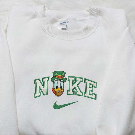 Donald Wears Shamrock Hat x Nike Embroidered Shirt Disney Characters Embroidered Shirt Saint Patricks Day Embroidered Hoodie
