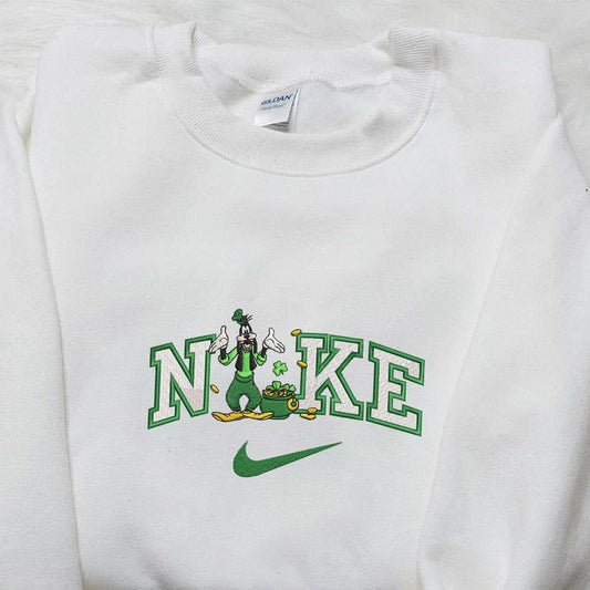 Goofy With Shamrock Gold Pot x Nike Embroidered Shirt Disney Characters Embroidered Shirt Saint Patricks Day Embroidered Hoodie