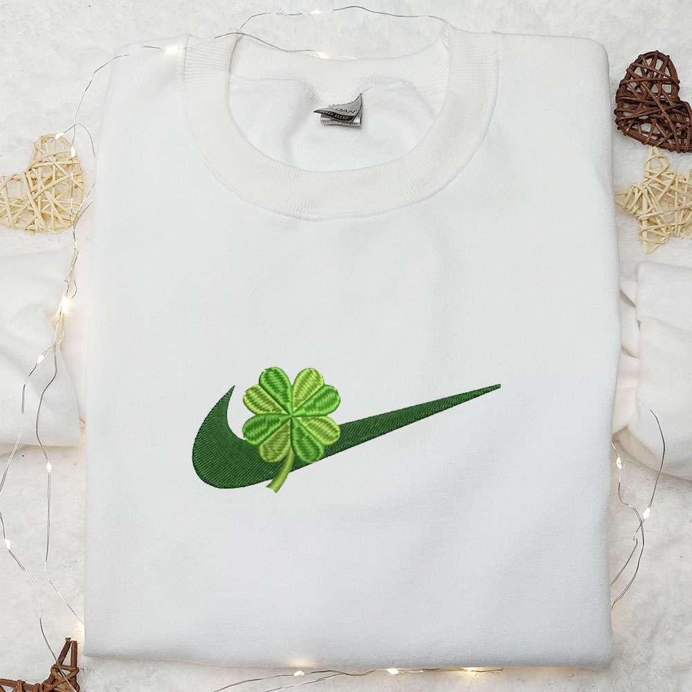 Clover x Nike Swoosh Embroidered Shirt Saint Patricks Day Embroidered Hoodie Best Nike Inspired Gift Idea