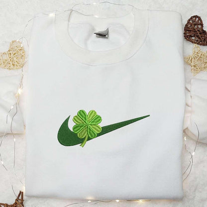 Clover x Nike Swoosh Embroidered Shirt Saint Patricks Day Embroidered Hoodie Best Nike Inspired Gift Idea