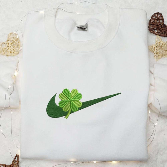 Clover x Nike Swoosh Embroidered Shirt Saint Patricks Day Embroidered Hoodie Best Nike Inspired Gift Idea